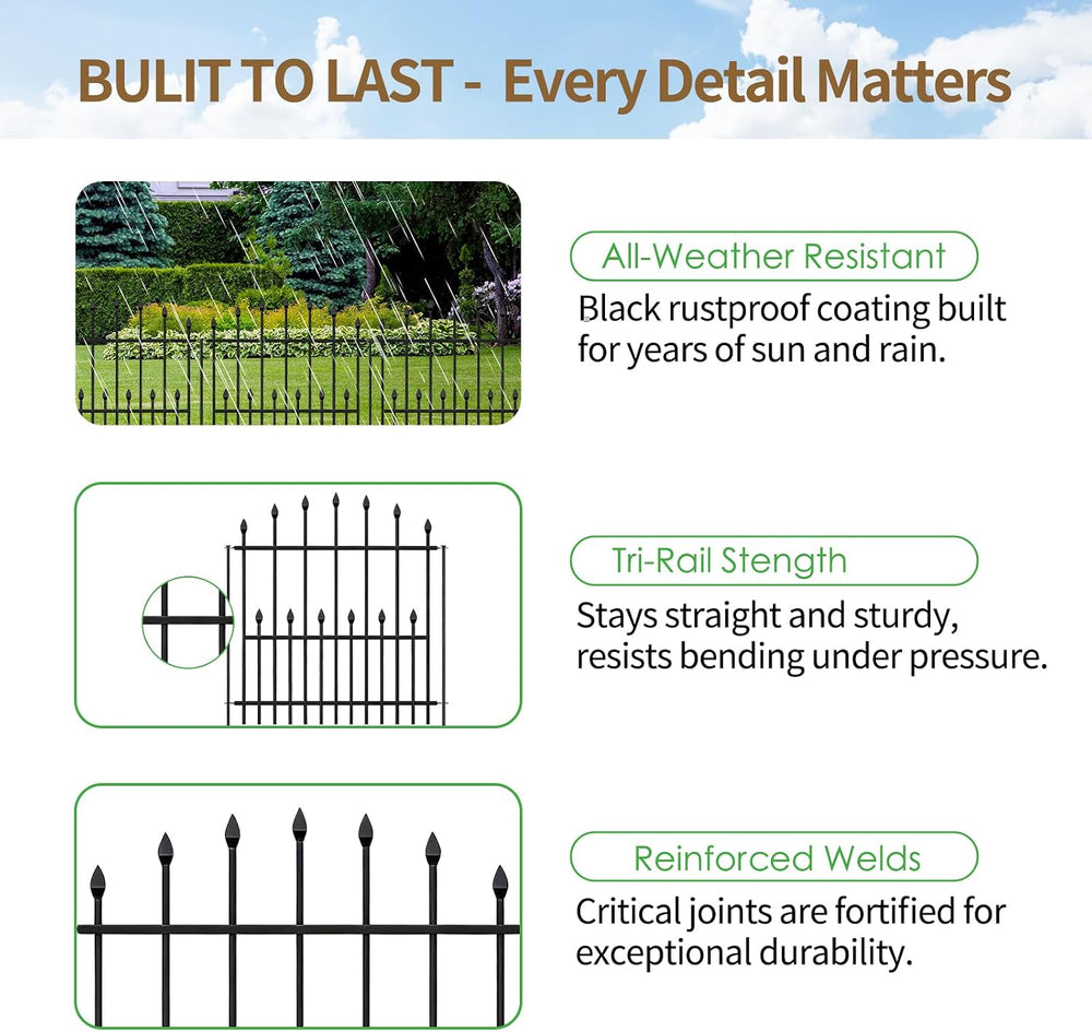 Decorative Garden Fence - 32in(H) x 24.16Ft(L) Heavy Duty Metal Animal Barrie...