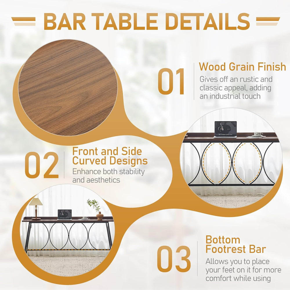 Karl home 82.3" Wood Bar Height Table, High Top Counter, Brown
