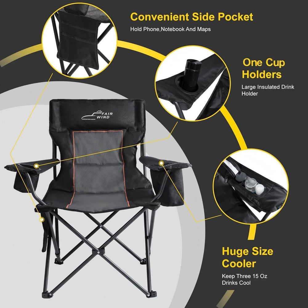 FAIR WIND Oversized Padded Camping Chair with Footrest Stool Set Heavy Duty S...