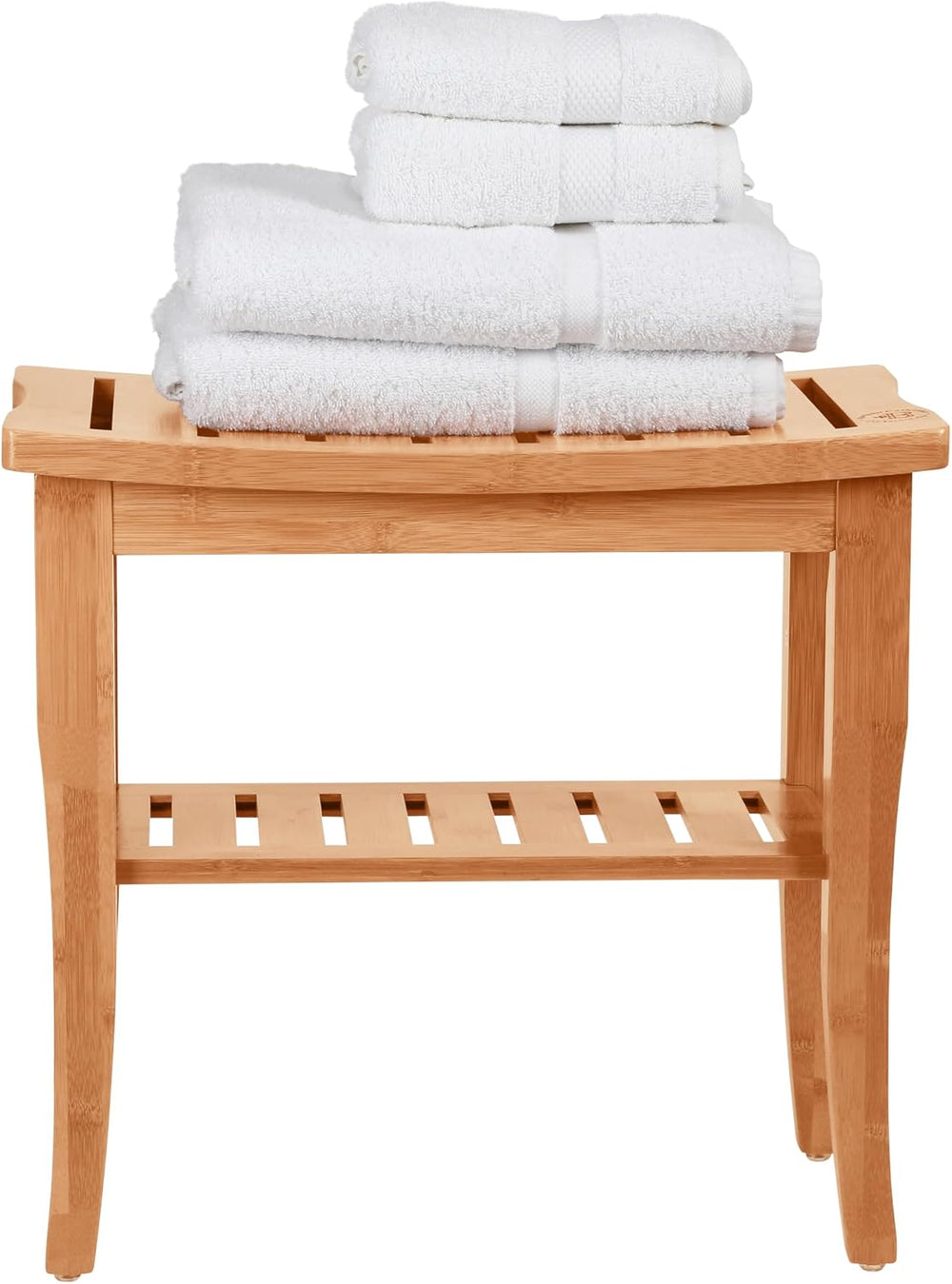 Bamboo Shower Bench, Shower Stool Seat with Storage Shelf, Non Slip Feet