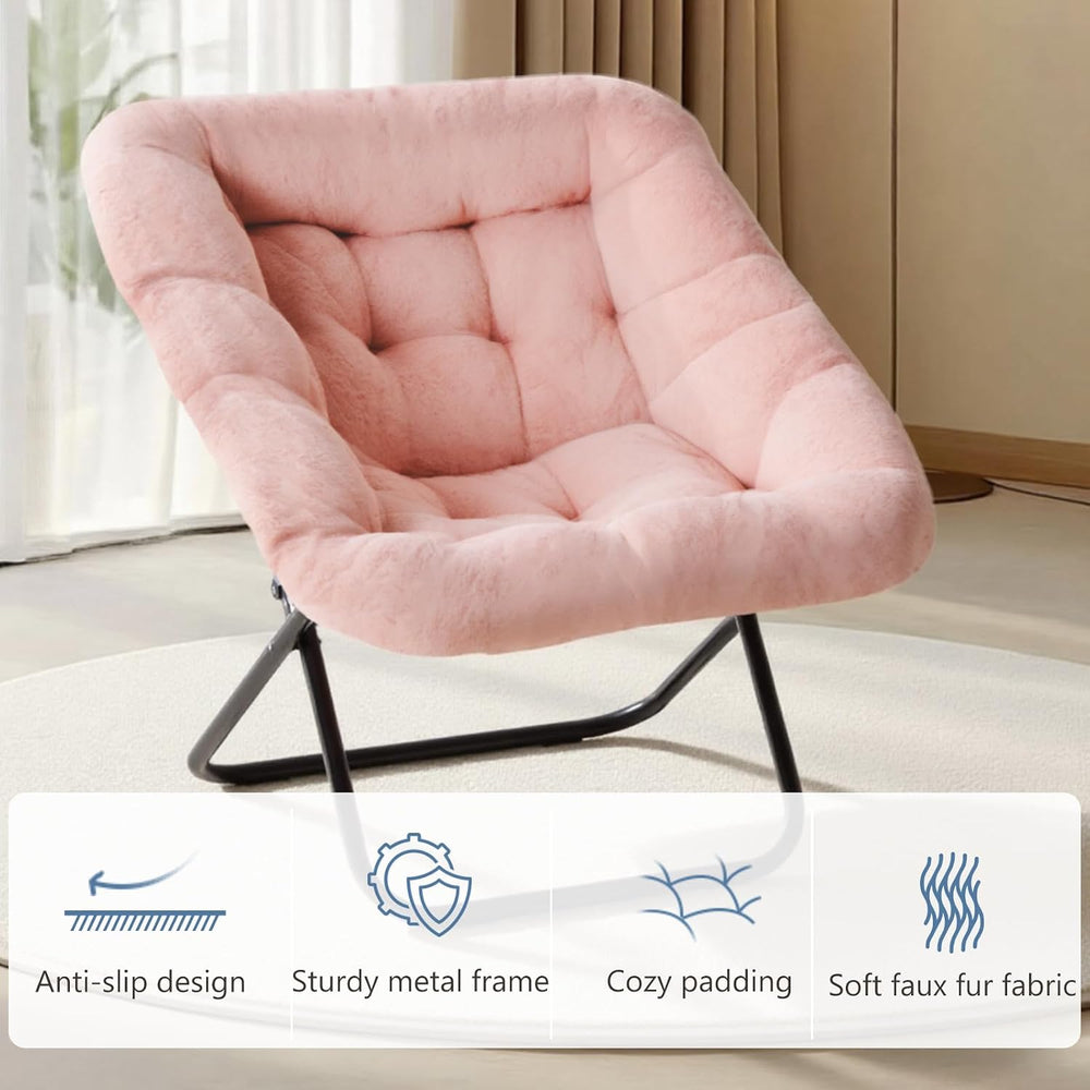 DUMOS Faux Fur Saucer Chair for Adults, Living Room Folding Lounge Chair