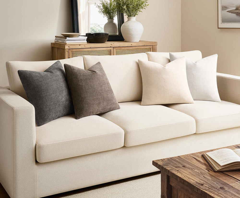 Pack of 4 Throw Pillow Covers 20x20 Inch Chenille Textured Neutral Soft Pillo...