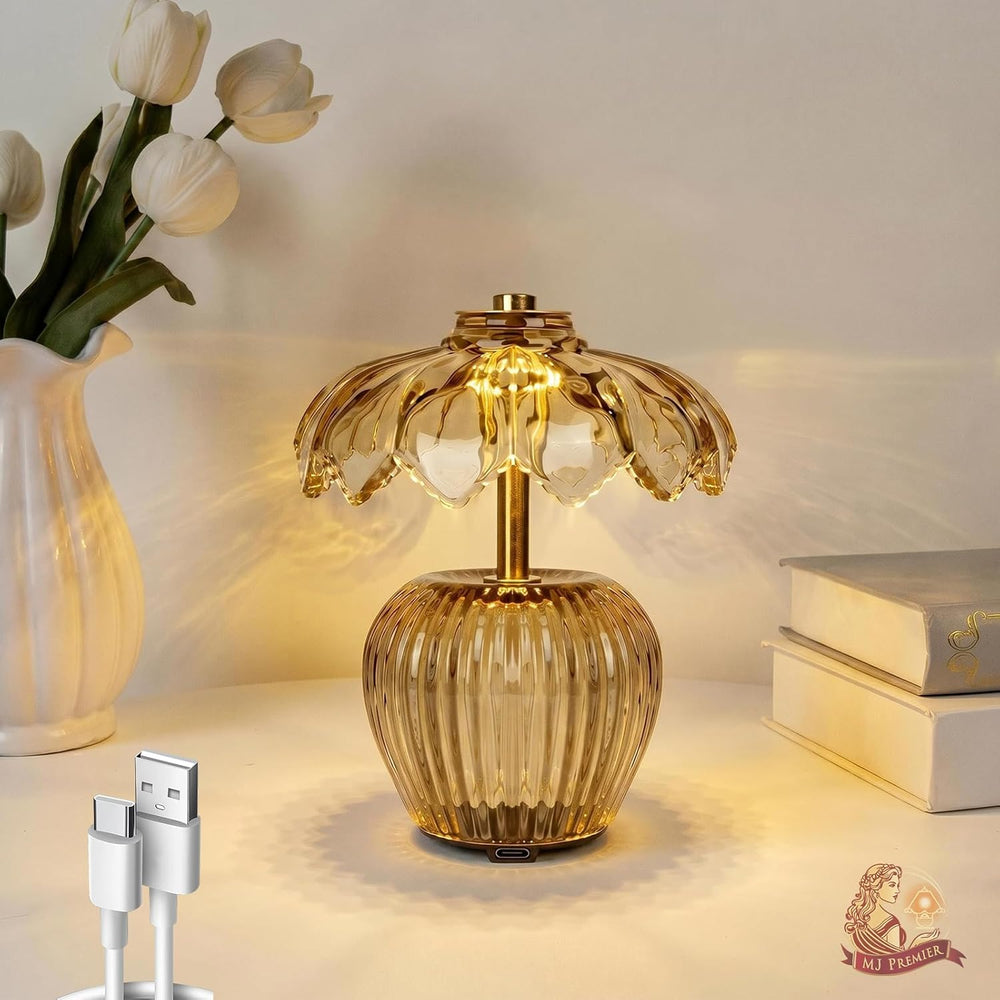 MJ PREMIER Rechargeable Table Lamp, Small Cordless Lamp with Timer, Yellow