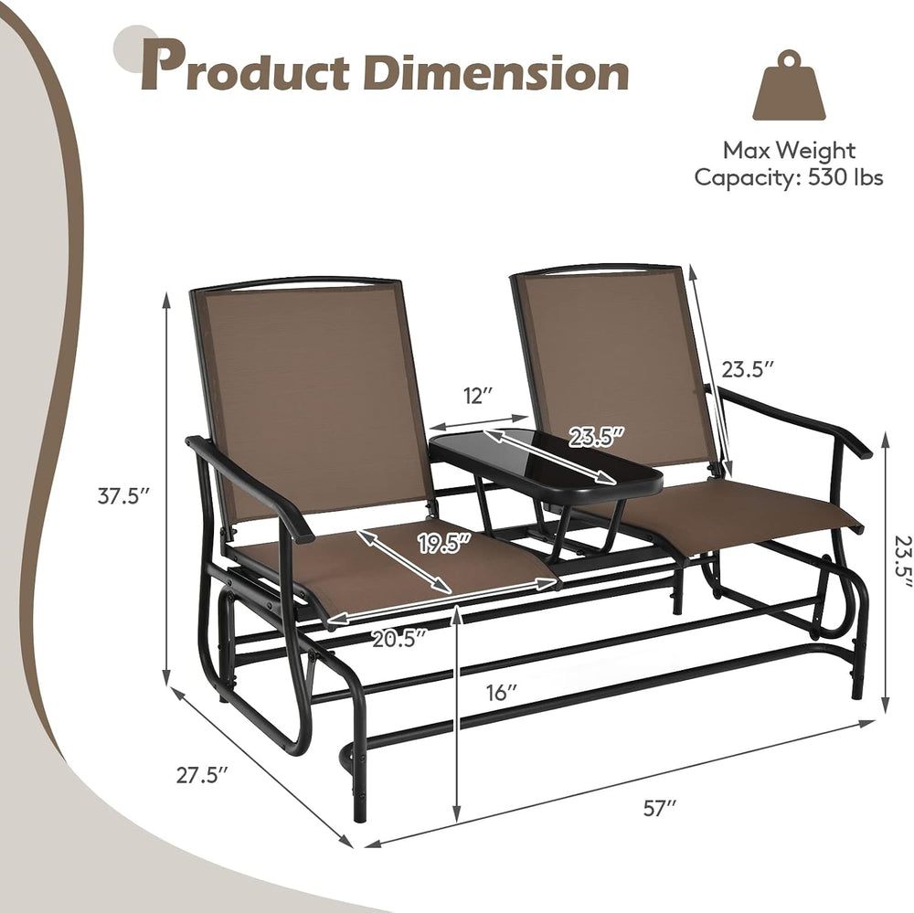 S AFSTAR 2-Person Outdoor Glider, Patio Glider Bench Chairs with Center Tempe...