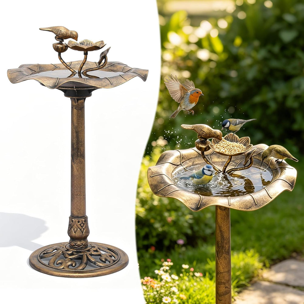 Magshion Bird Bath for Outside w/ Small Feeder Bowl, 35" Tall, Bronze