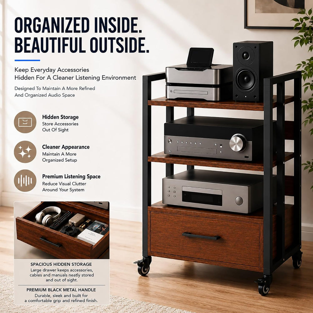 3-Tier Audio Rack with Wheels, AV Media Stand