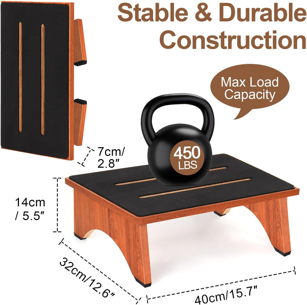 Step Stool Foldable, Wooden Step Stool with Non-Slip Rubber Stepping Platform...