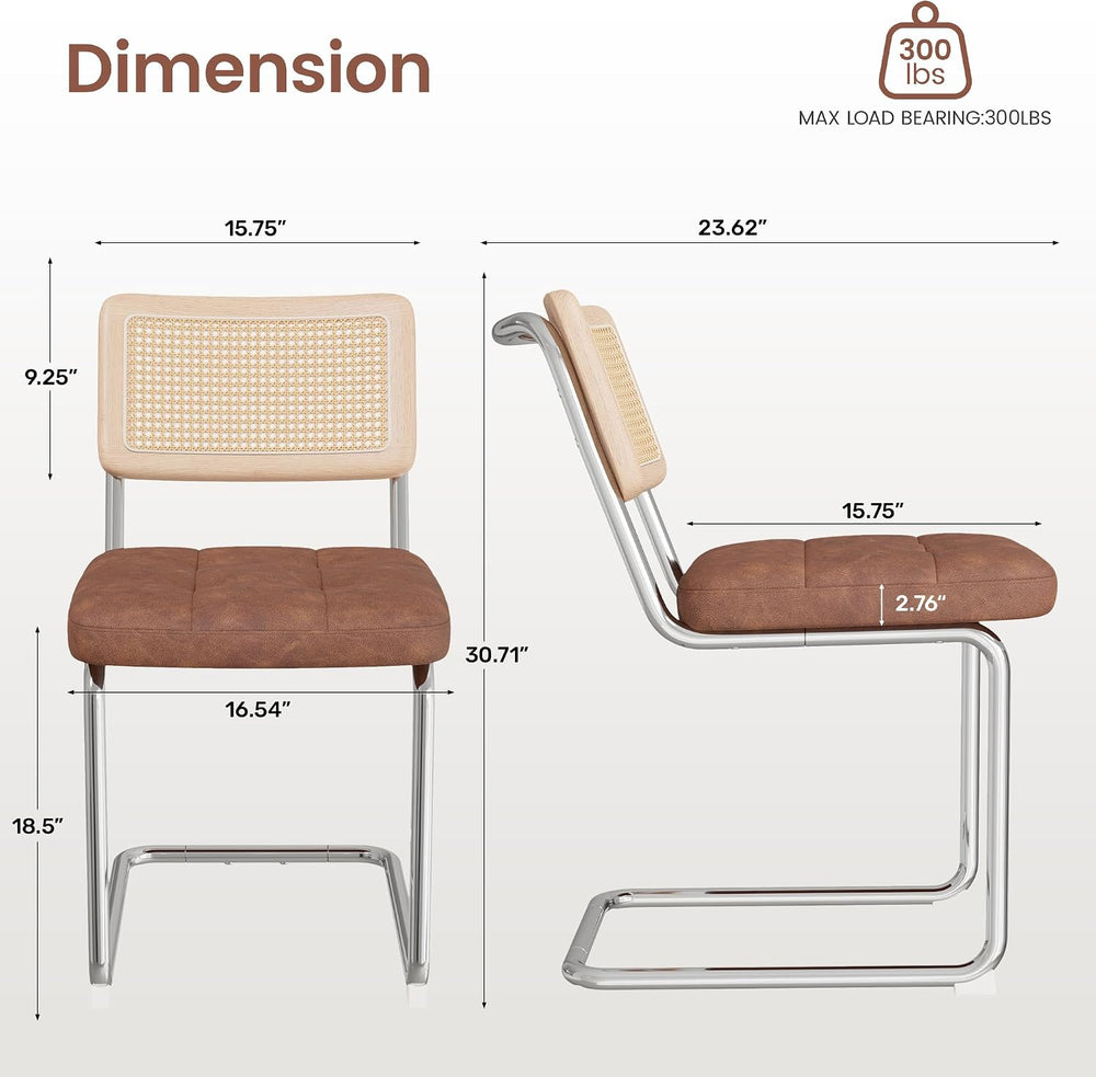 Rattan Dining Chairs, Faux Leather Dining Chairs Set of 2