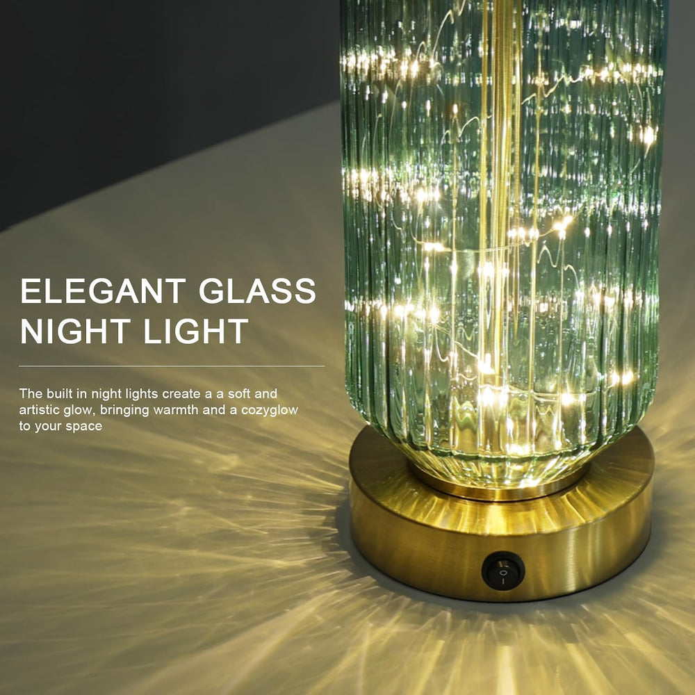 Oneach 24.5" Bedside Table Lamps Set of 2, Green Glass Nightstand Lamps ...