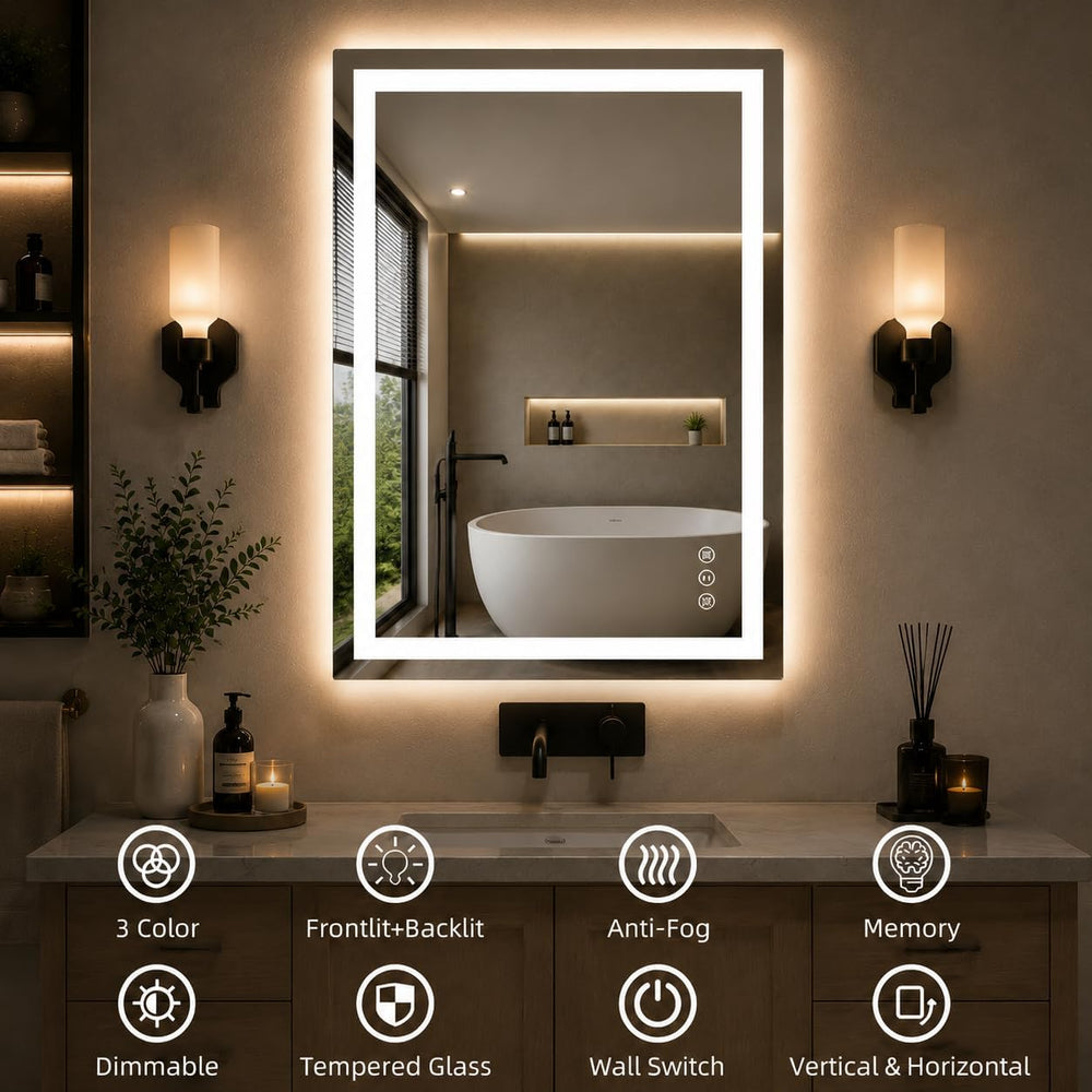20"x28" LED Bathroom Mirror with Lights, Dimmable Wall Mirror