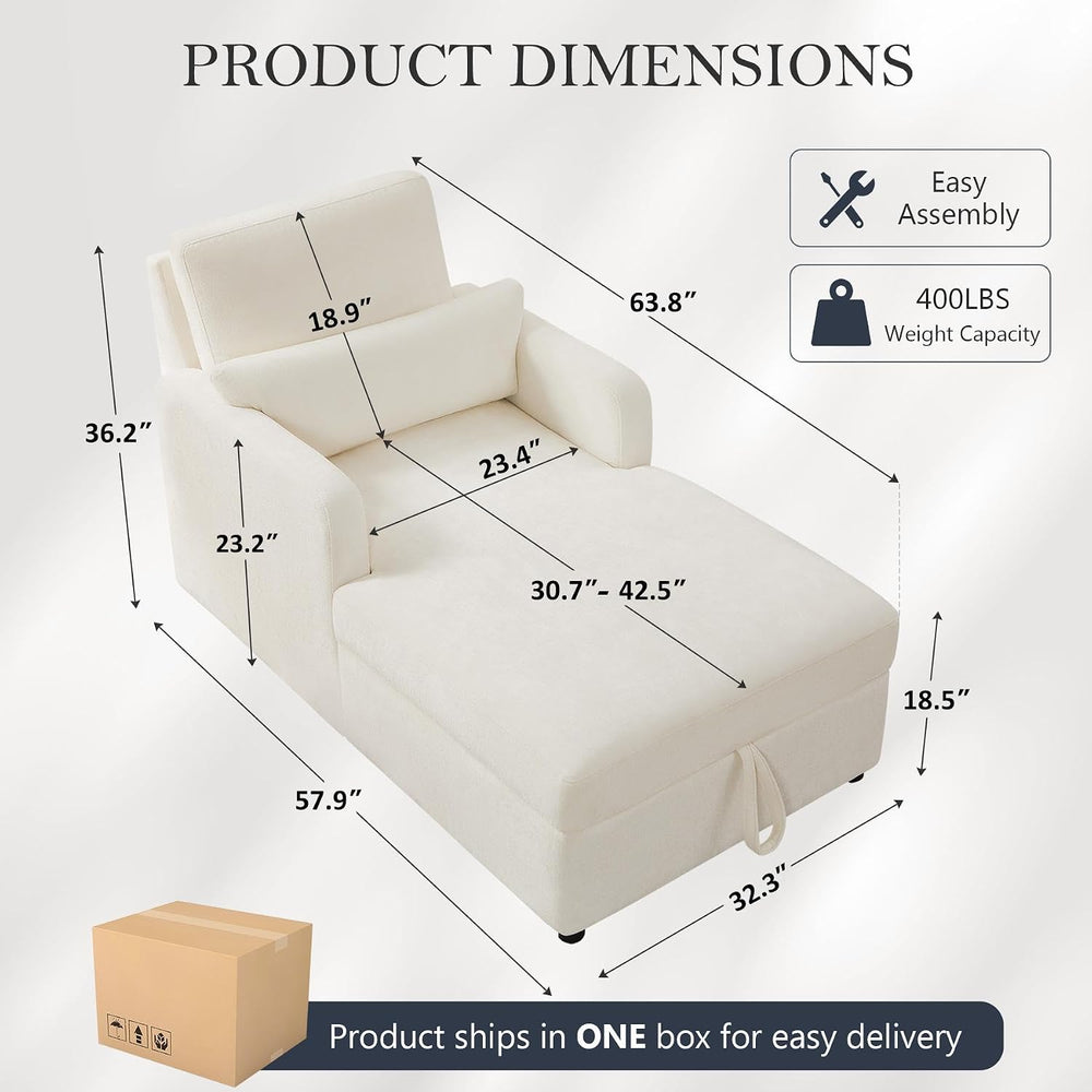 63.8" Oversized Chaise Lounge Chair with Storage, Chenille Beige