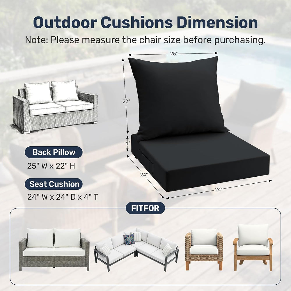 UNIKOME Outdoor Seat Cushions 24 X 24 Inch - Water-Resistant & Fade Resis...