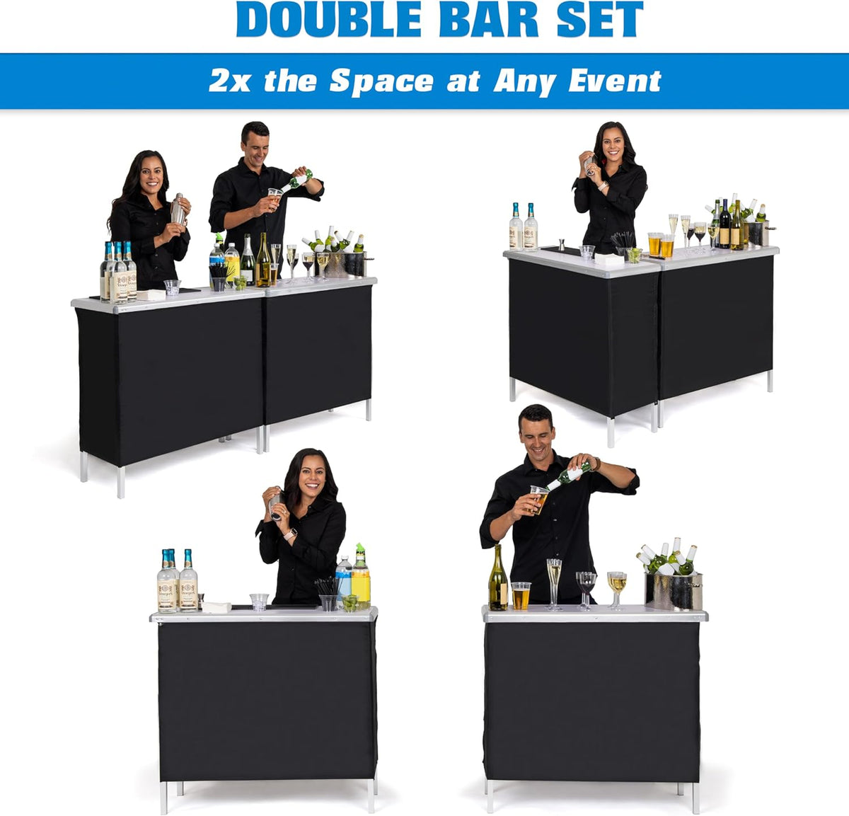 GoBar Portable Double Bar Table Set - Mobile Bartender Station for Events - Includes Carrying Case - Standard or LED