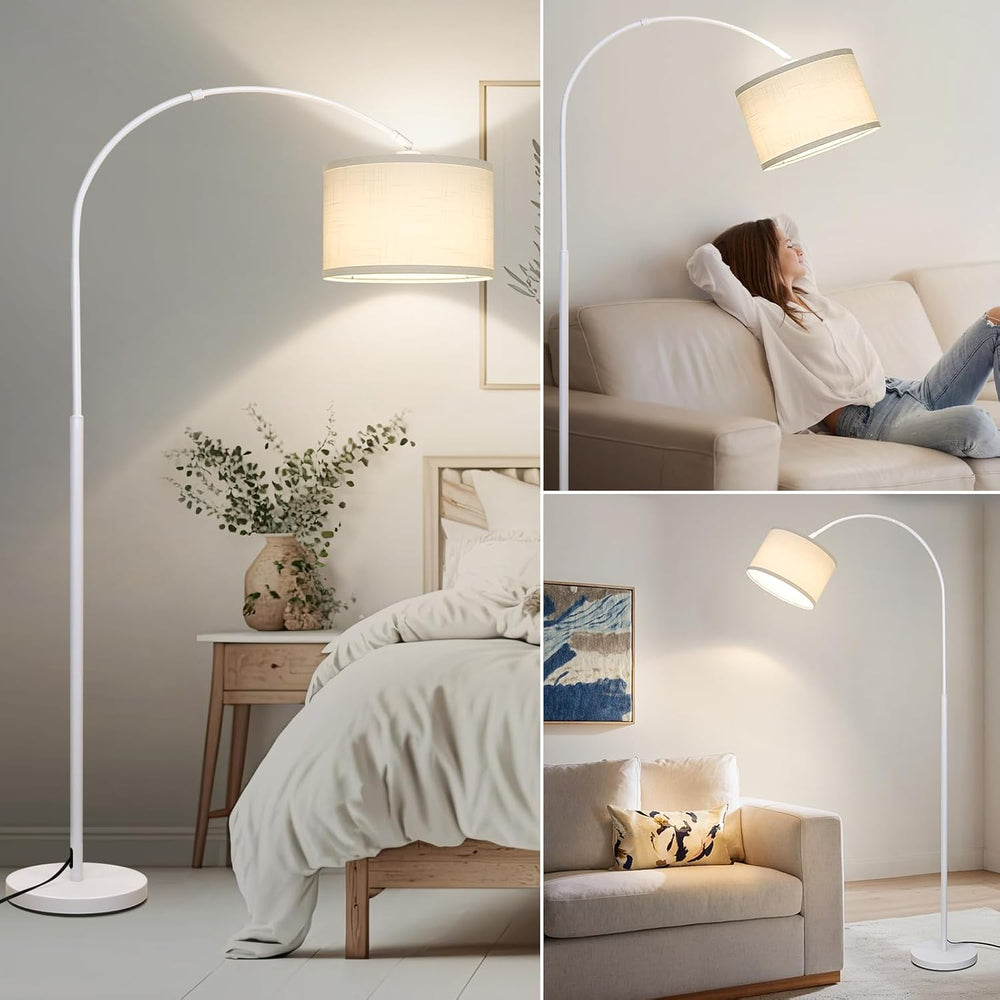 Dimmable Arc Floor Lamp，Standing Lamp with White Adjustable Hanging Shade