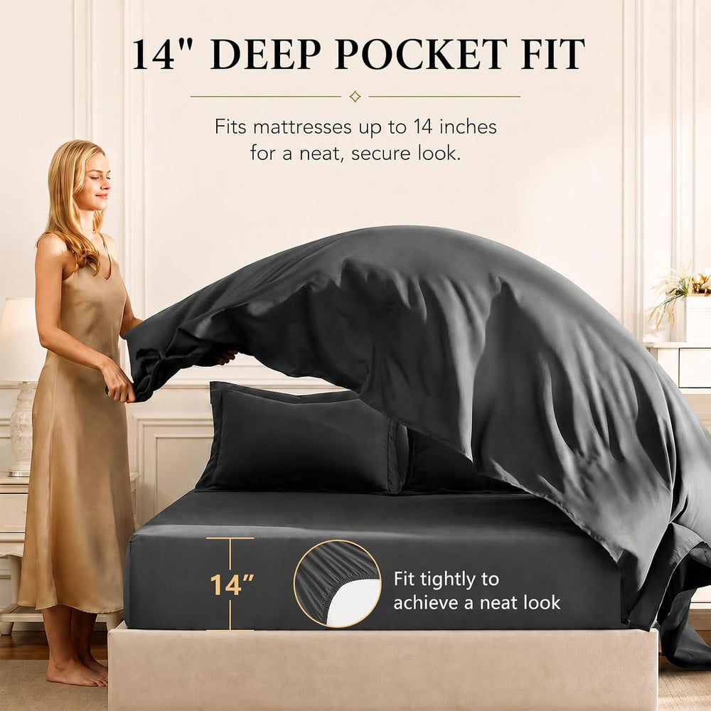 CozyLux King Comforter Set 102"x90" Dark Grey - 7 Piece Bed in a Bag