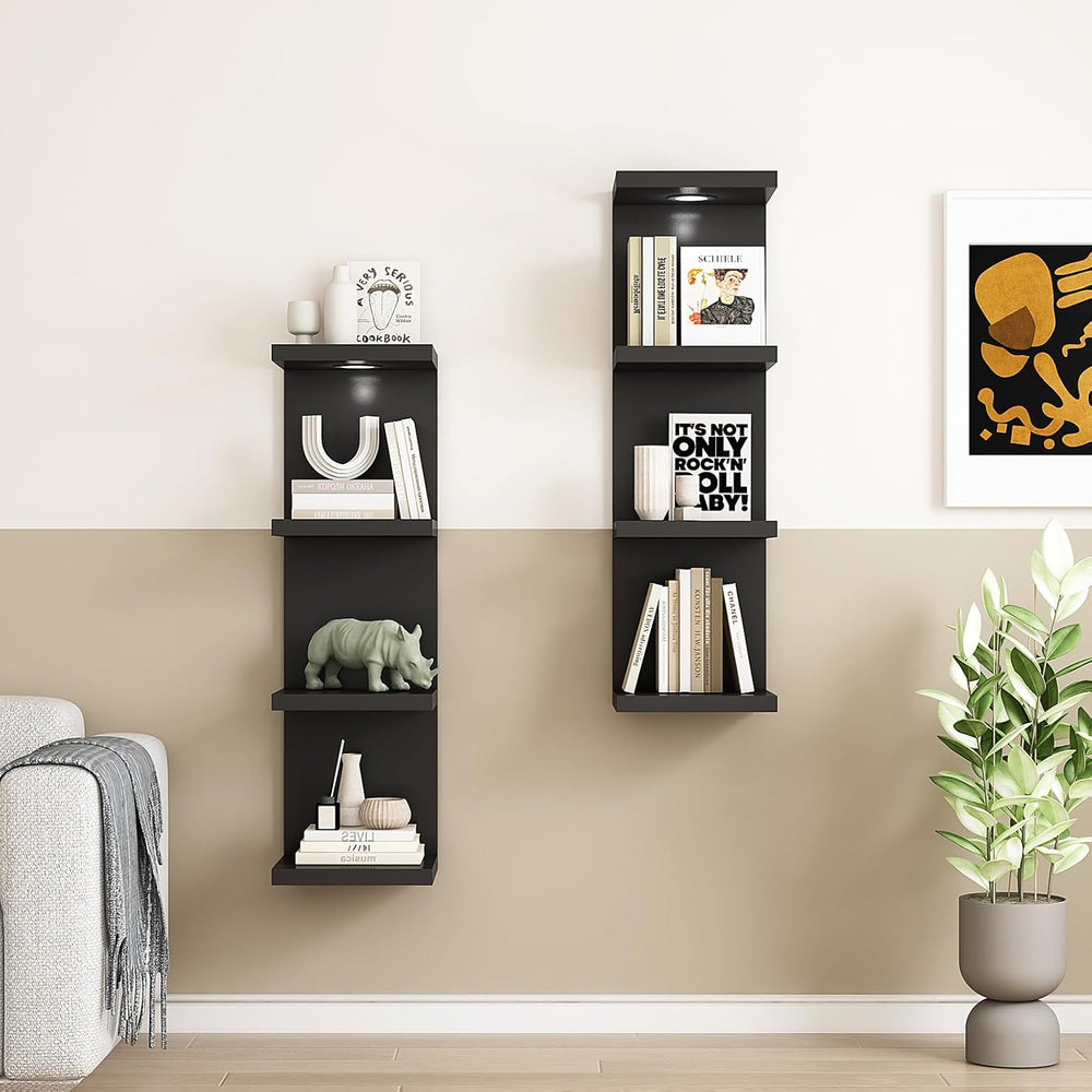 LitaEther Versatile 4 Tier Wall Shelf Unit,Black Lack Wall Shelf,Display Floa...