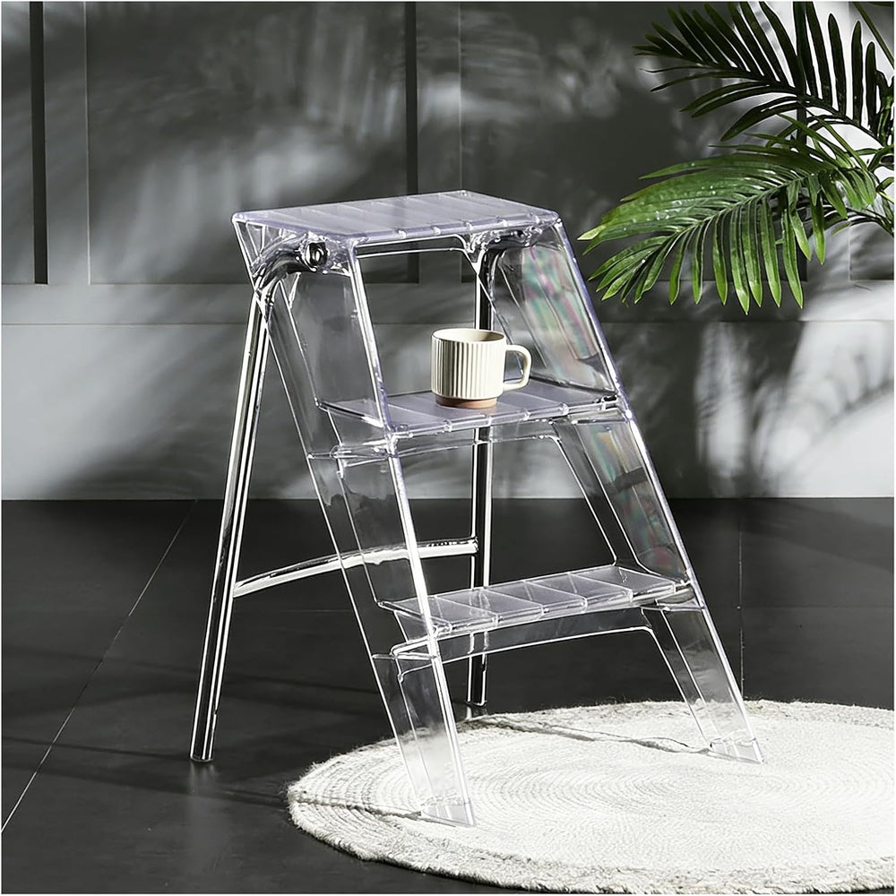 Acrylic Folding Step Stool for Adults,Portable 3 Step Ladder No Assembly