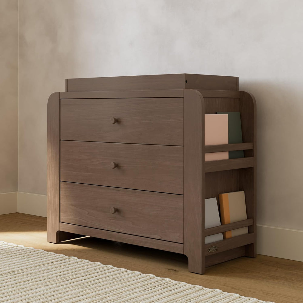 Graco Read-with-Me 3 Drawer Chest with Removable Changing Topper, Hazelnut