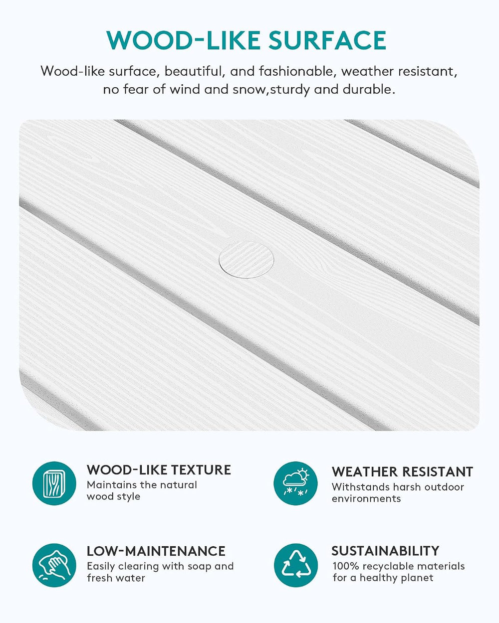 SERWALL HDPE Outdoor Coffee Table with Umbrella Hole, White