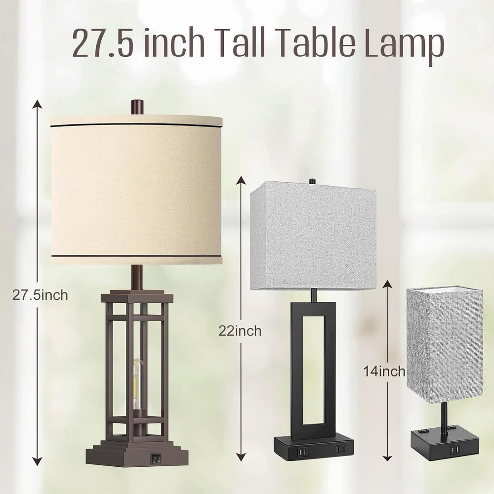 ROTTOGOON 27.5 Tall Farmhouse Table Lamps with USB C + USB A Charge Ports, Ru...