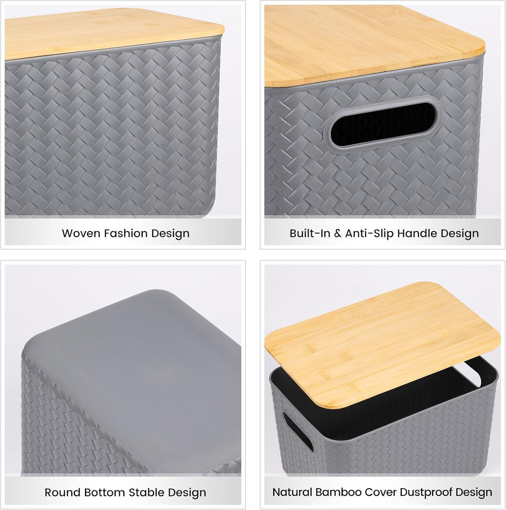 Ohmlove 4 Pack Storage Bins with Bamboo Lids,Stackable Box for Organization