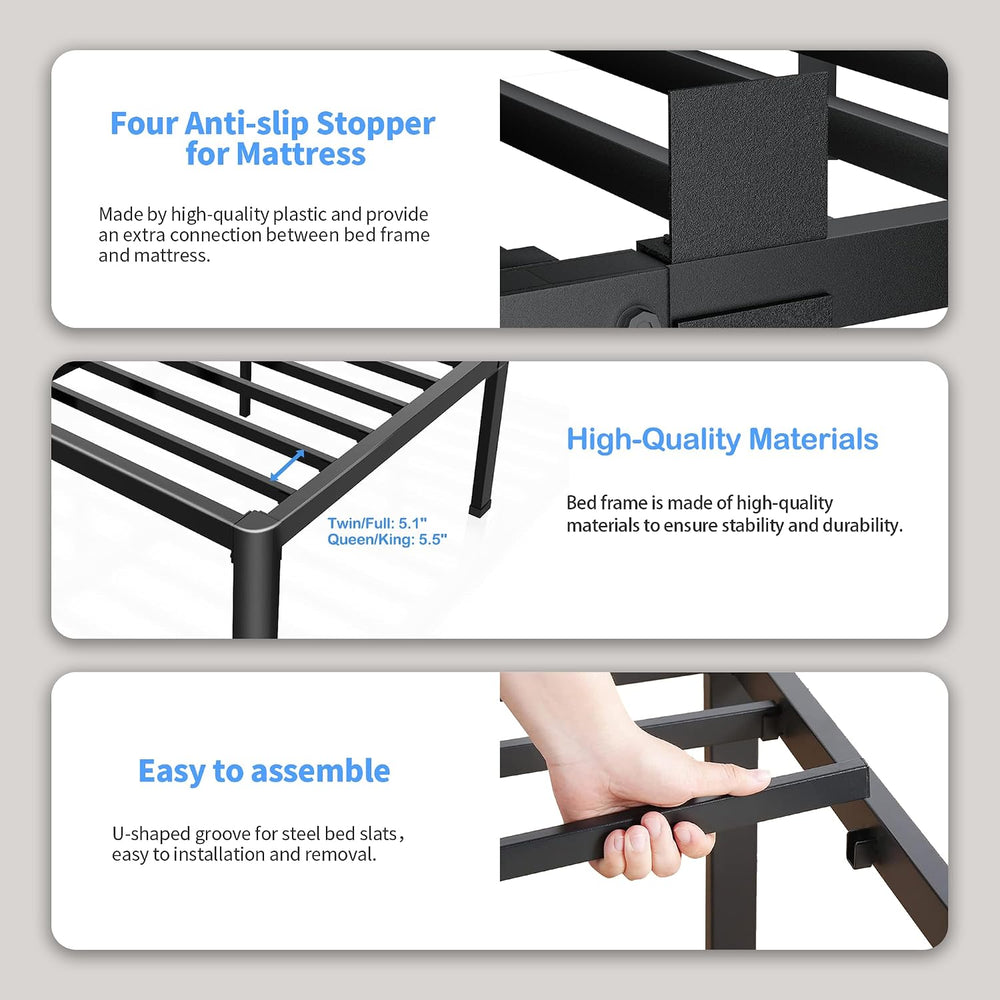 ROIL 14 Inch Queen Bed Frame with Rounded Corner & 4 Mattress Baffles