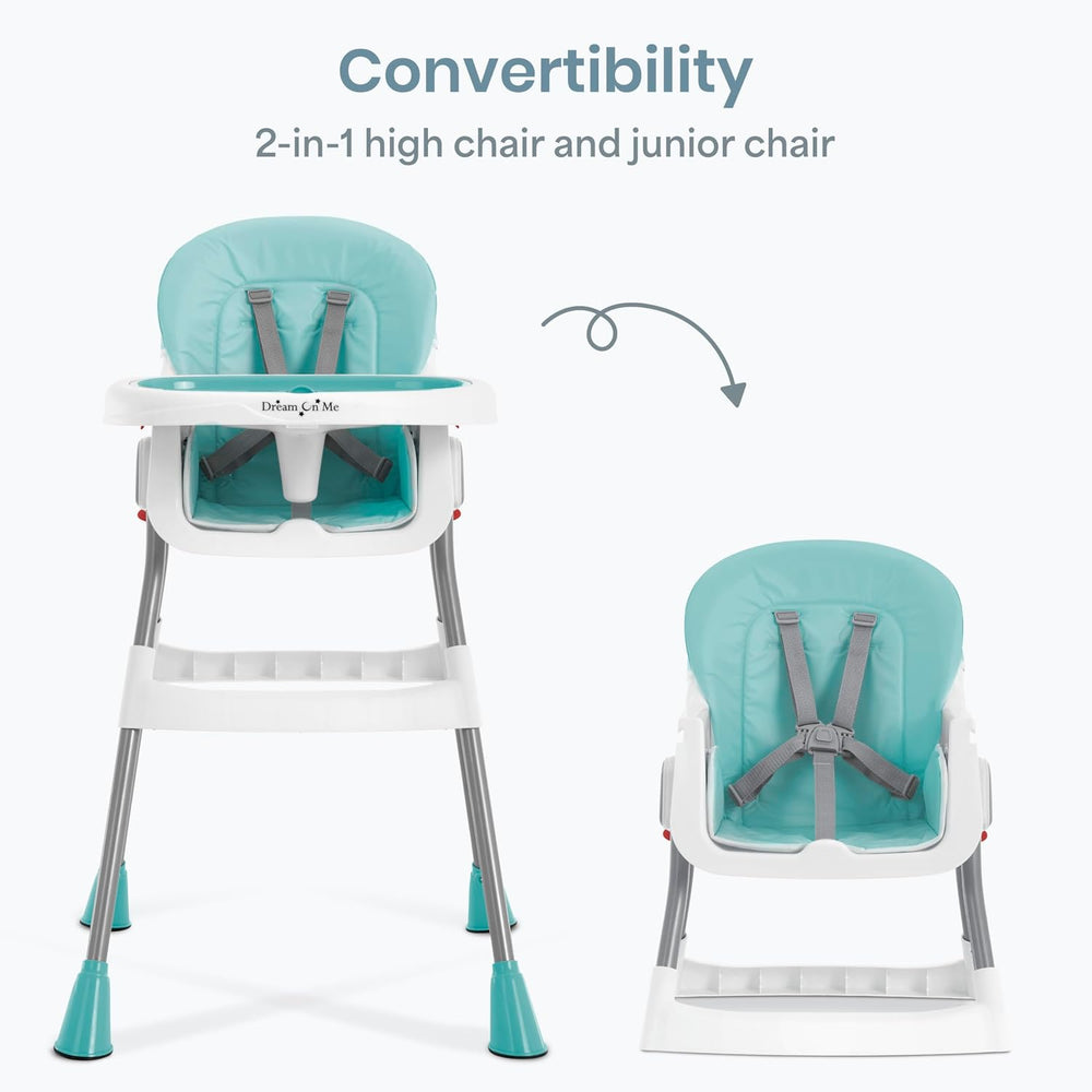 Dream On Me TableTalk 2-in-1 Convertible High Chair, 5-Point Harness, Aqua
