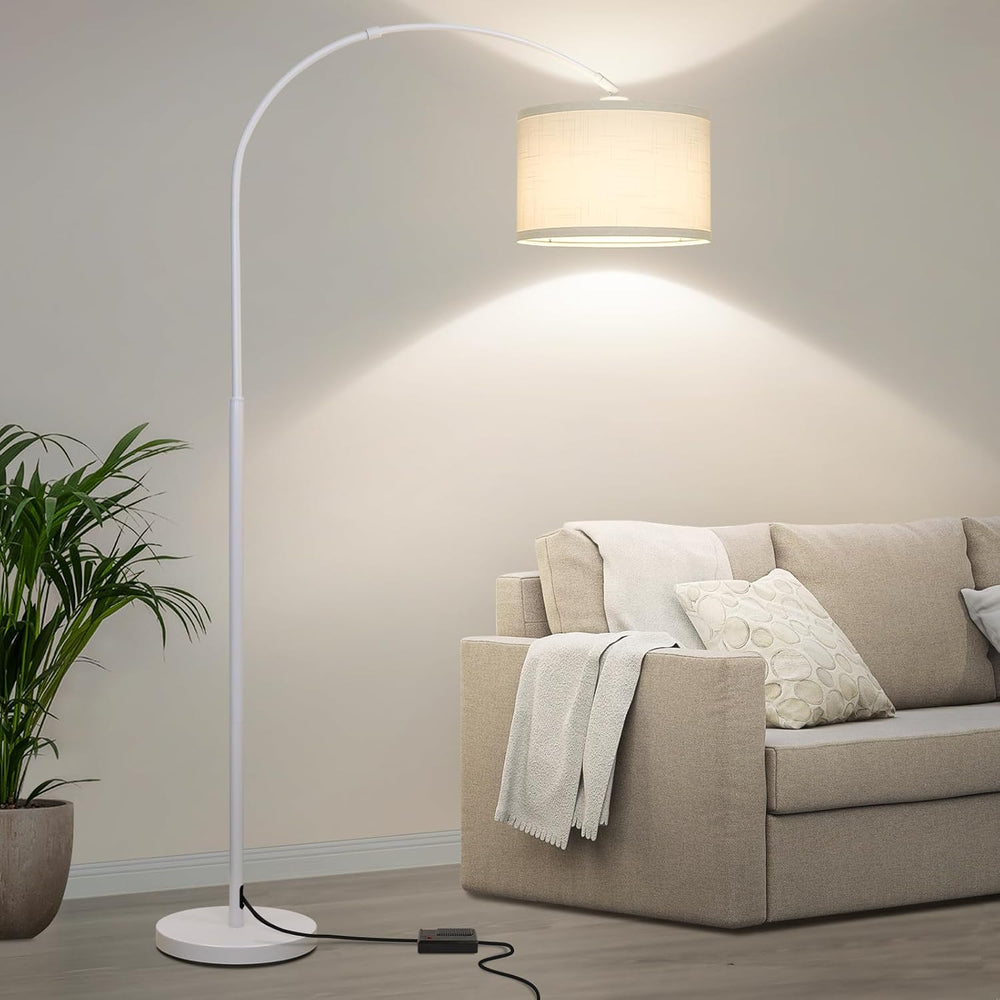 Dimmable Arc Floor Lamp，Standing Lamp with White Adjustable Hanging Shade