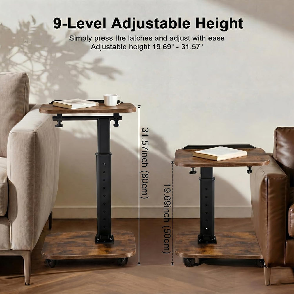 C Table End Table Adjustable Height, Rolling TV Tray Table for Small Spaces 1...