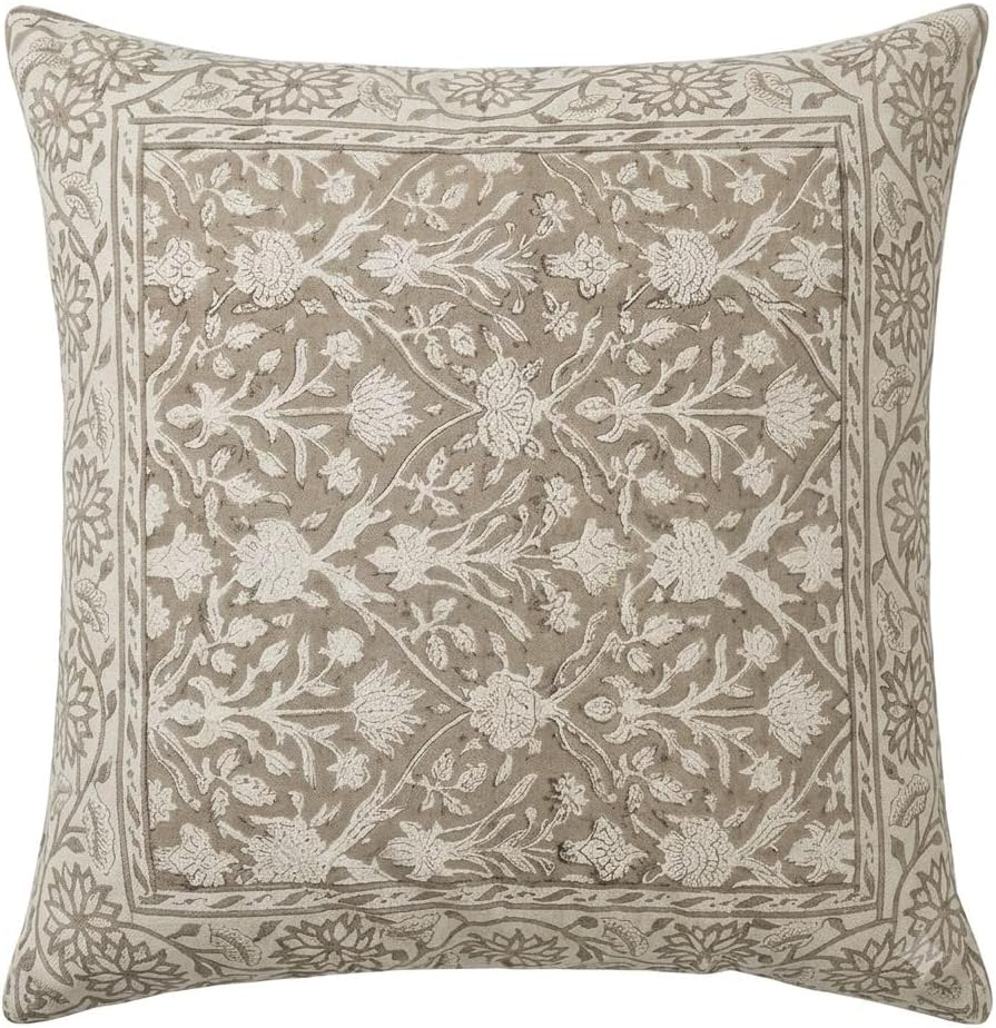Ridhi Taupe Hand Block Print Throw Pillow Covers 18x18 Inch Set 2