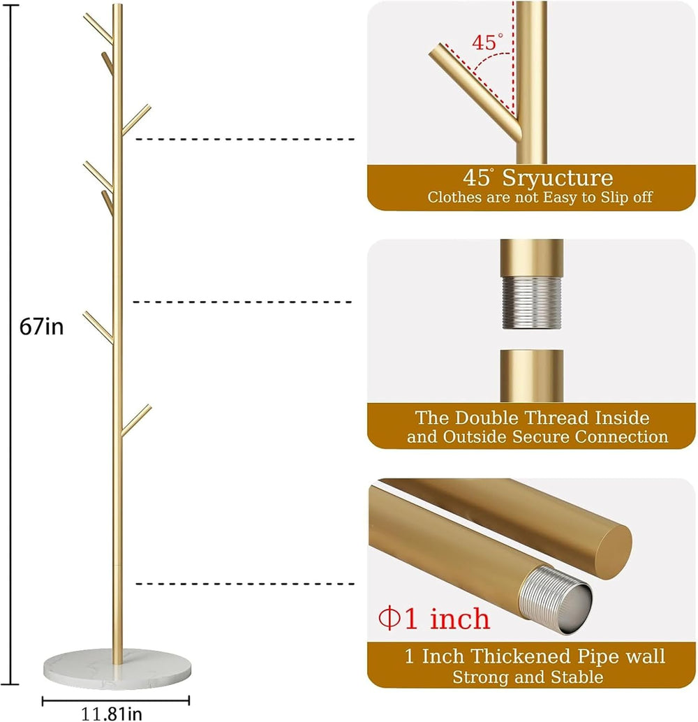 Gold Coat Racks with 8 Hooks, Branches Coat Tree Entryway, Freestanding