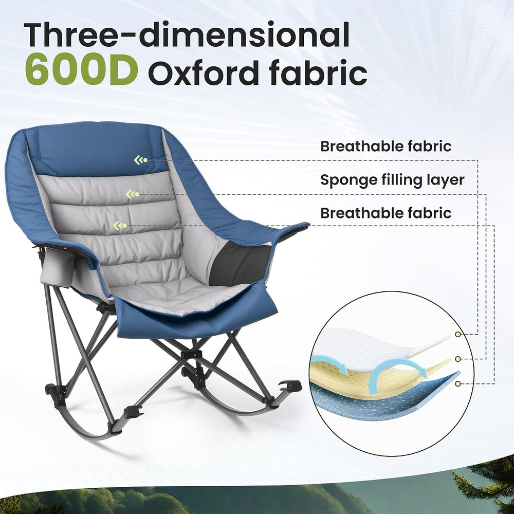 Oversized Heavy Duty Camping Rocking Chair 400lbs, Padded Folding Lawn Rocker...