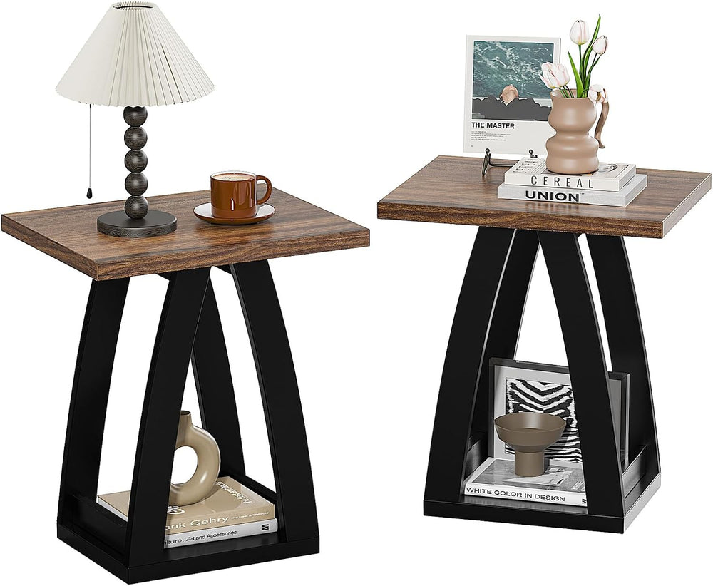 FROMJBEST End Table Set of 2, Side Table Living Room,Nightstand Black&Brown