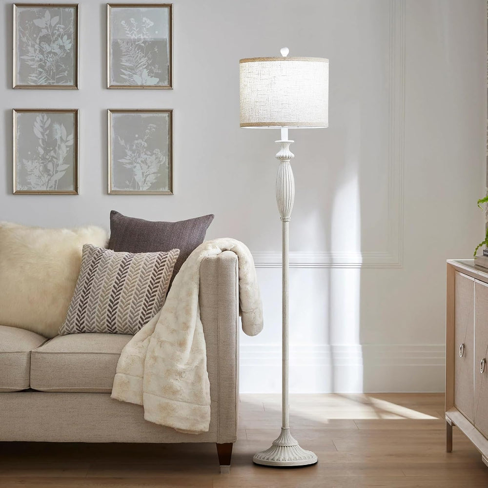 63.8" Vintage Floor Lamp, Rustic Standing Lamp with Oatmeal Linen Shade