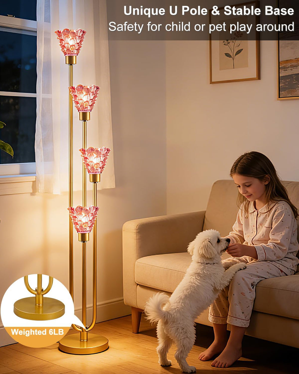 Lightdot Glass Floor Lamp Dimmable 4-Light Red Shade Gold Floor Lamps
