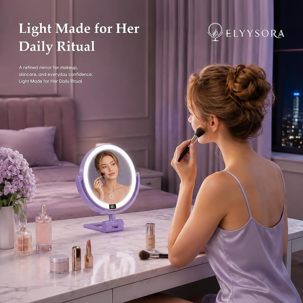 1X/30X Makeup Mirror with Lights, Magnifying Mirror (Purple)