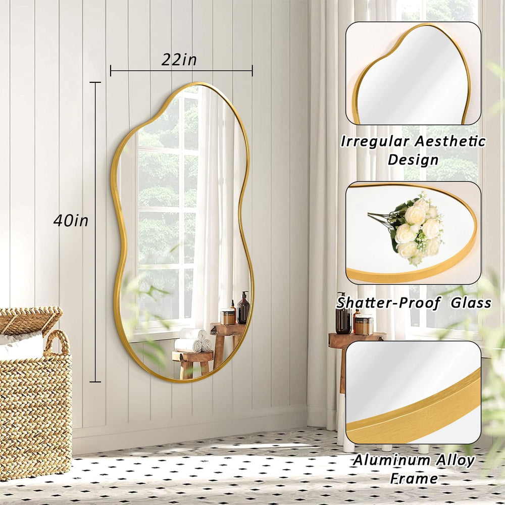 JJUUYOU Wall Mirror Irregular Metal Framed Decorative Gold Mirrors Large 22&q...