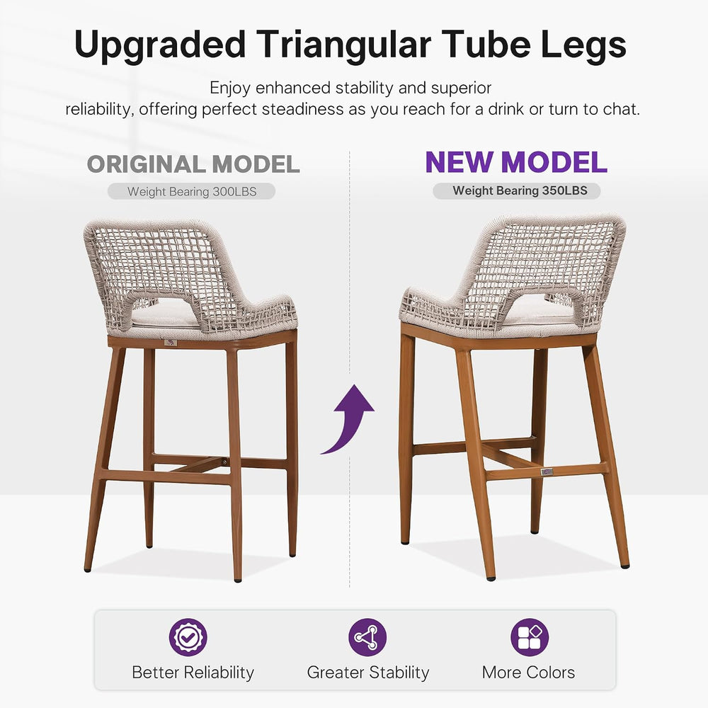 PURPLE LEAF Bar Height Stools Set of 2, Hand-Woven Wicker, Deep Teak