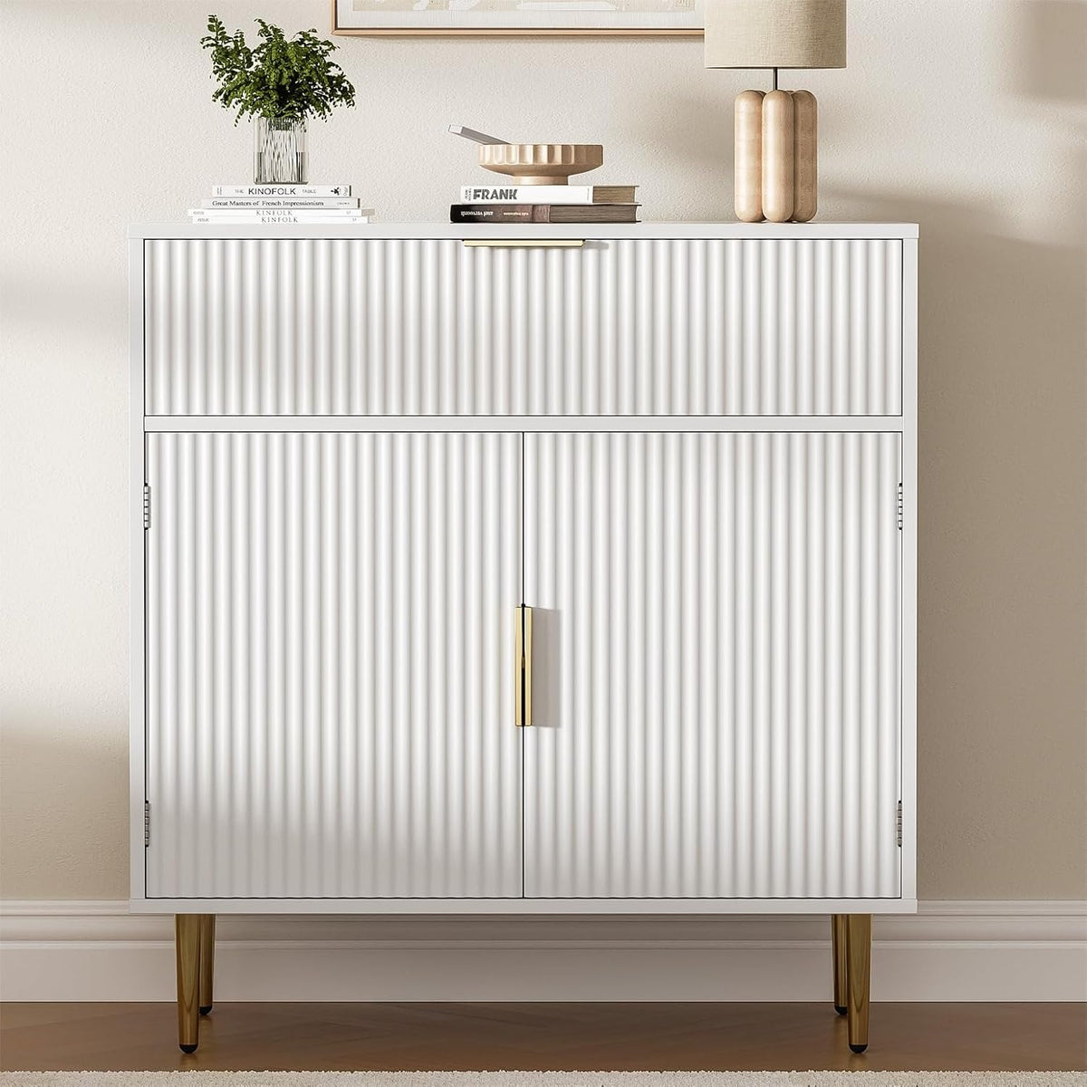 Housoul Sideboard Buffet Cabinet with 2 Doors and Large Drawer, White