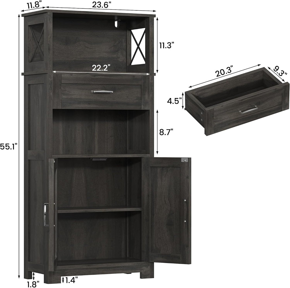 Saudism 55" Pantry Storage Cabinet with Drawers and Barn Doors