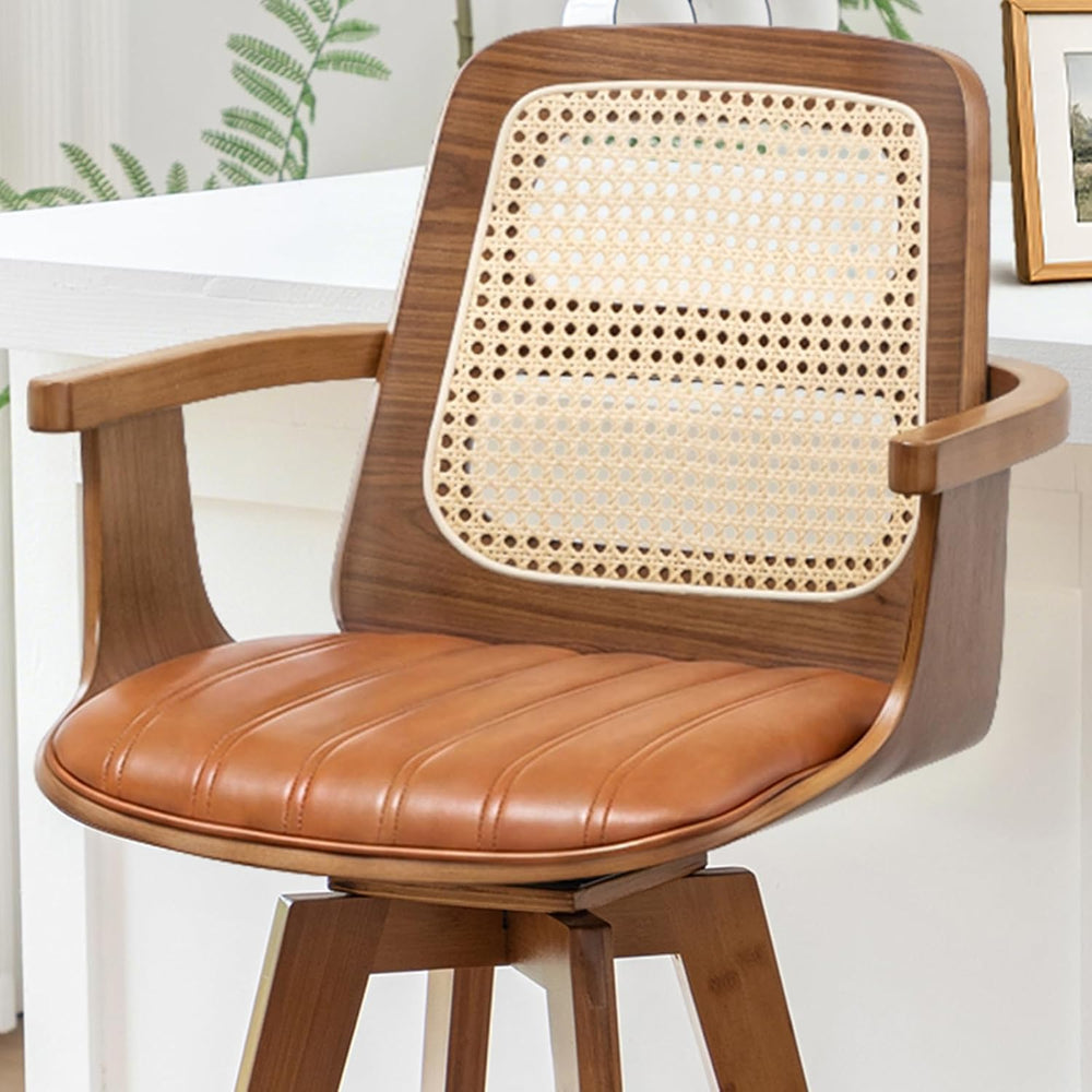 Mid Century Modern Bar Stools, Bar Height Swivel Chairs with Rattan Back