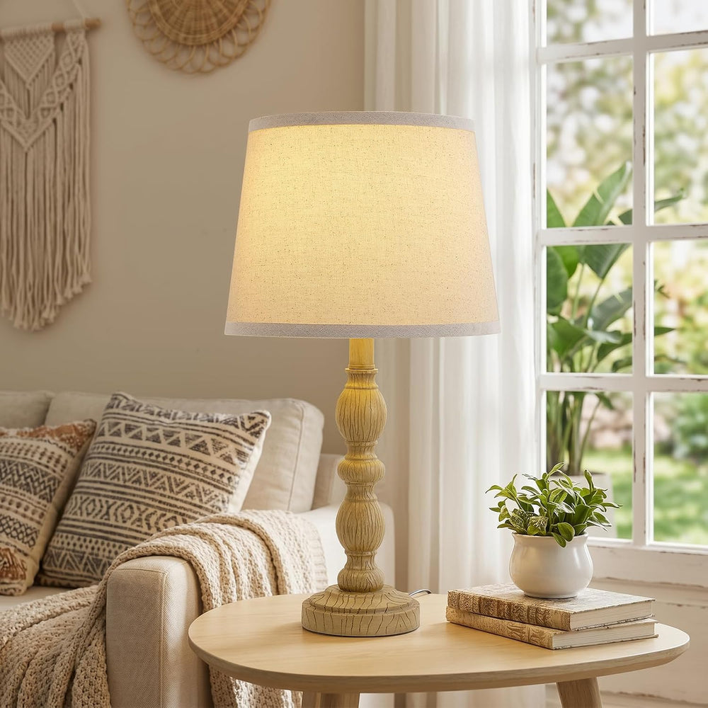 Table Lamps Set of 2, 20.5" Rustic Farmhouse Bedside Lamps with Linen Shade