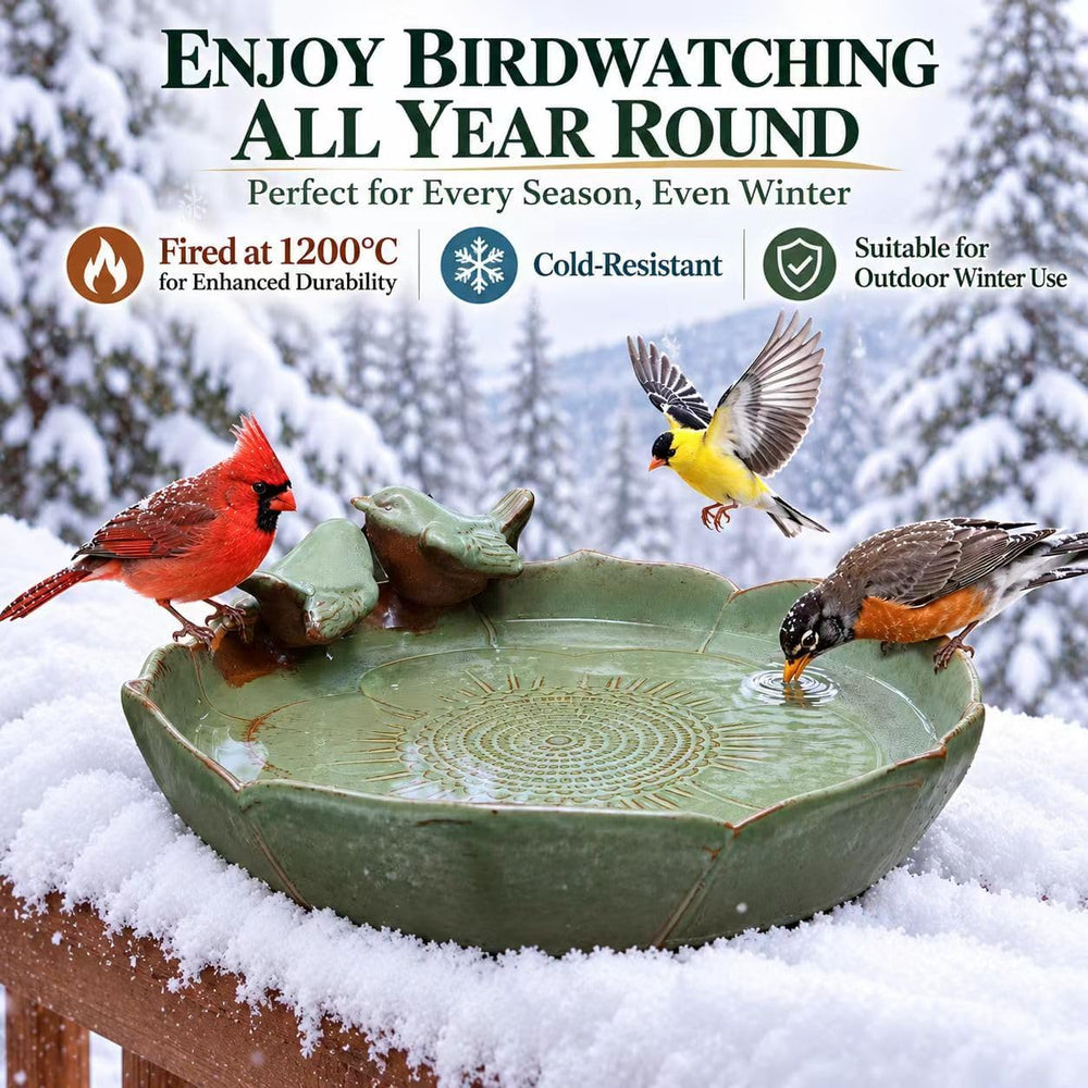 Ceramic Bird Bath for Outside on Ground, 9.45-Inch Birds Bath Bowl Only, Grou...