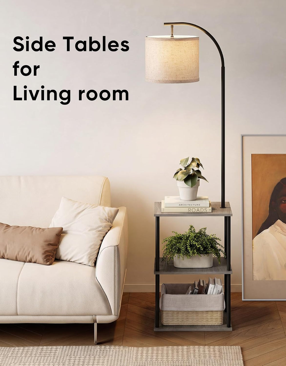 Floor Lamp with Table 2-Pack, Nightstands End Side Table for Living Room