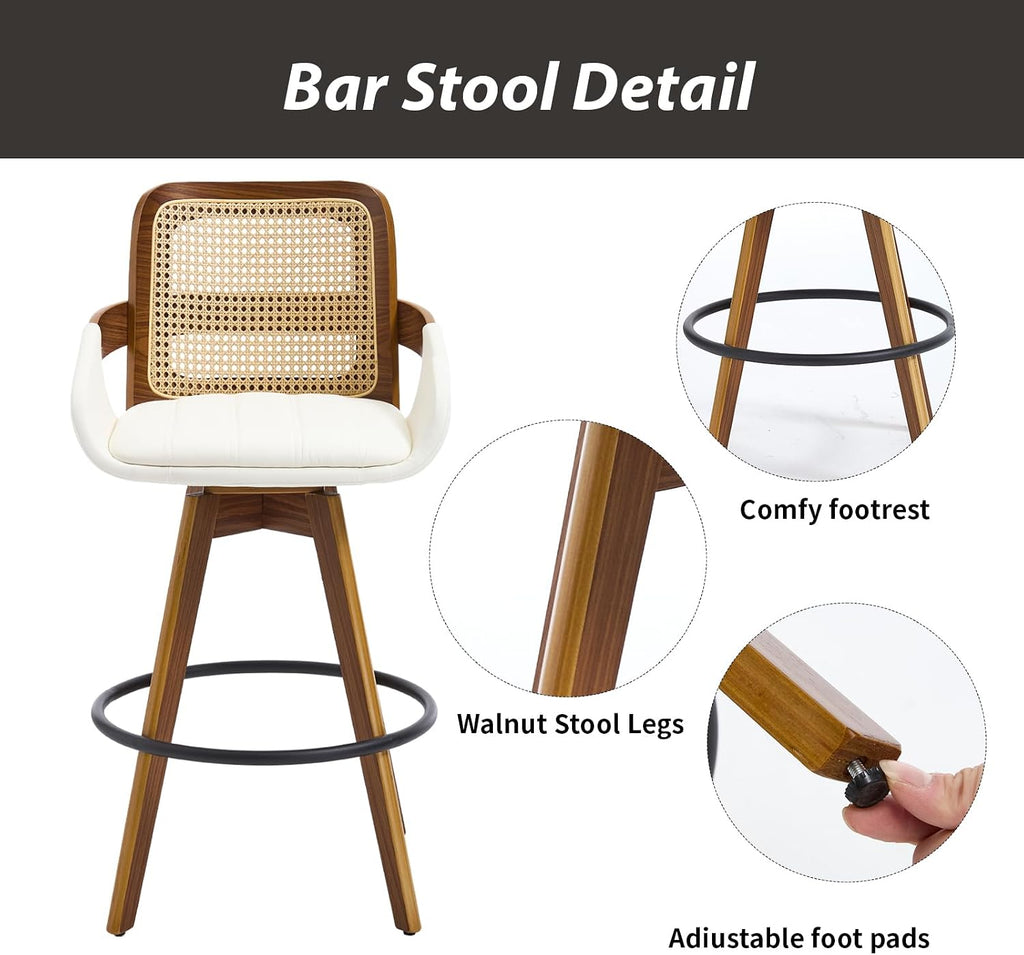 VipDesk 26" Swivel Counter Stools Set of 2 with Rattan Back, Cream