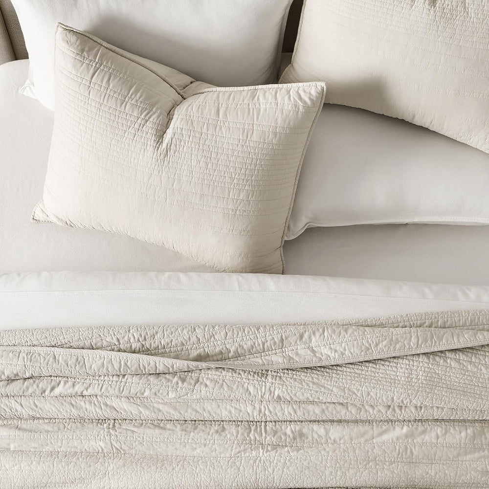 EVERGRACEHOME 100% Cotton Modern Lines Quilt Set King Size, Birch