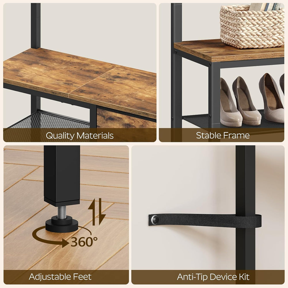 YATINEY 5-in-1 Hall Tree with Drawers, Entryway Bench with 8 Adjustable Coat ...
