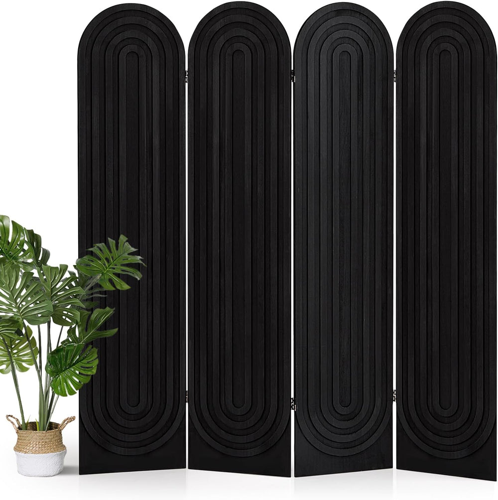 4 Panel Arched Room Divider Screen Folding Privacy Screen, Black