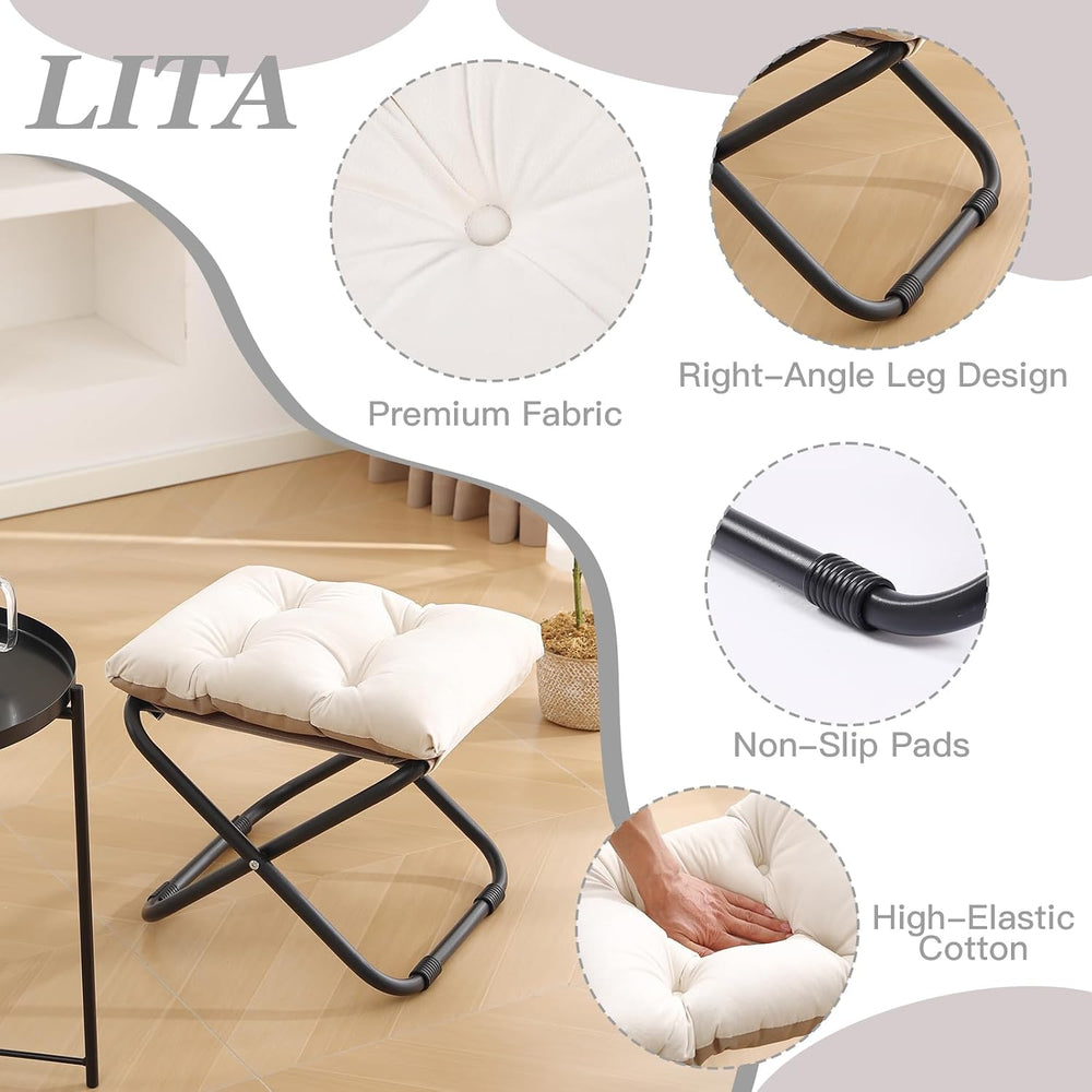 LITA Folding Ottoman, Upholstered Folding Foot Rest Stool for Living Room