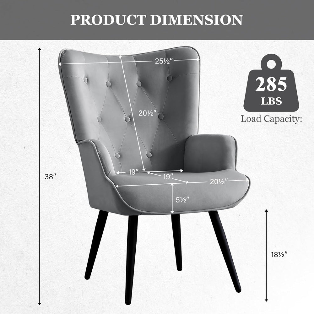 Furnimart Accent Chairs Set of 2, Grey Velvet Chair Reading Chair Armchair wi...